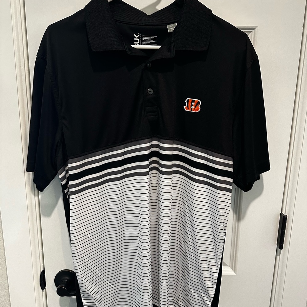 Cutter & Buck Bengals Black and White Striped Polo